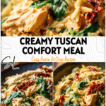 Creamy Tuscan Chicken Orzo served in a bowl with spinach and sun-dried tomatoes, a Slow Cooker Dinner Healthy meal.